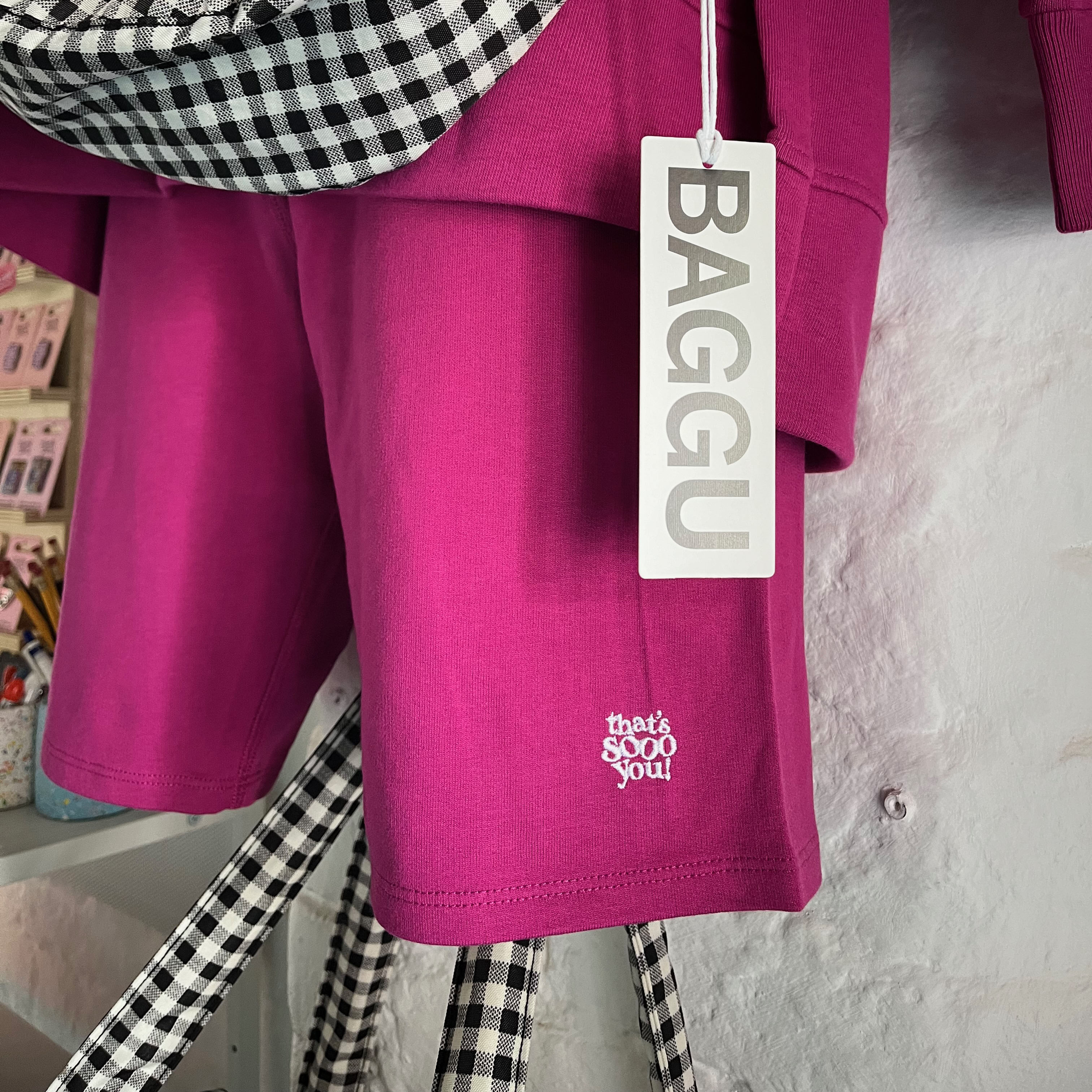 That's Sooo You fuchsia bright pink shorts, cycling shorts, embroidered white logo, high waisted, premium womens wear, dopamine dressing, colourful clothing