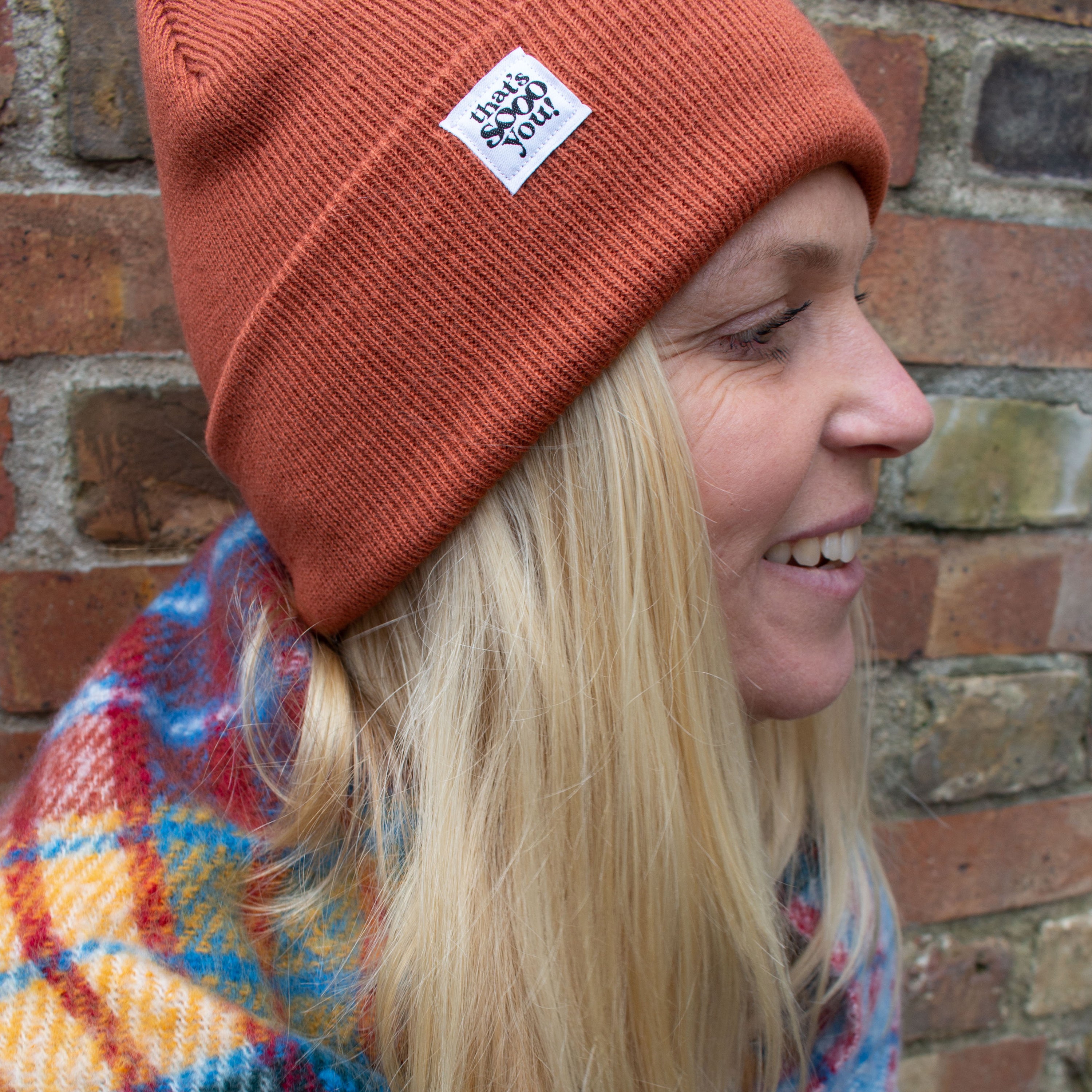 Rust orange clay red super soft beanie hat, That's Sooo You TSY hand sewn fabric label, accessories, accessory, snuggle winter, unisex
