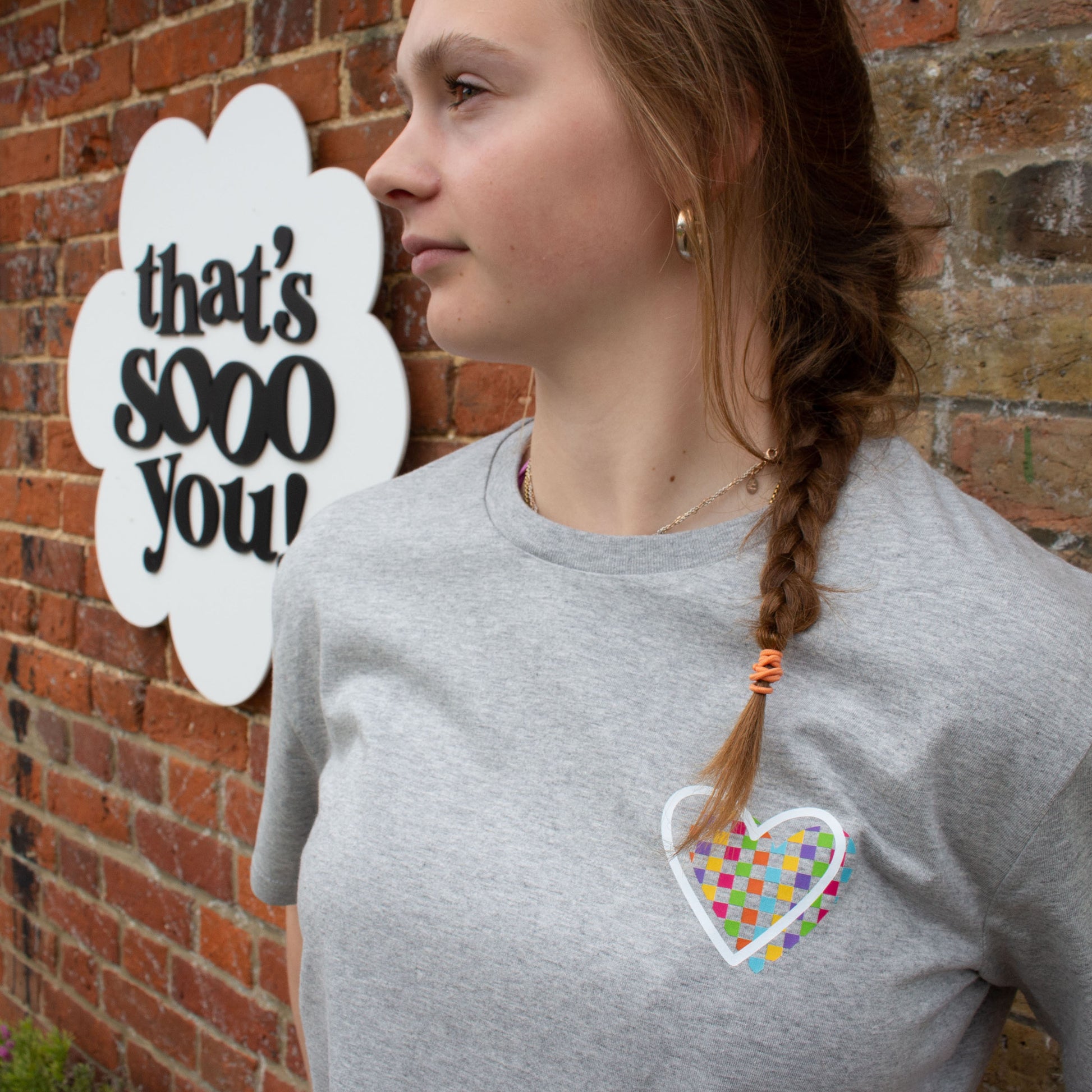 That's Sooo You grey t-shirt, tee, you are the only you, rainbow checkerboard heart, womens wear, dopamine dressing, colourful fashion, unisex, inclusive fashion